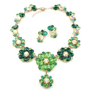 Eden Holiday Necklace with Earrings ~ Green Tones