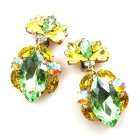 Floralie Earrings II Clips ~ Peridot Yellow with AB*