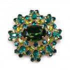 Aztec Sun Brooch ~ Olive Emerald