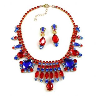 Cleopatra Necklace with Earrings ~ Red and Blue