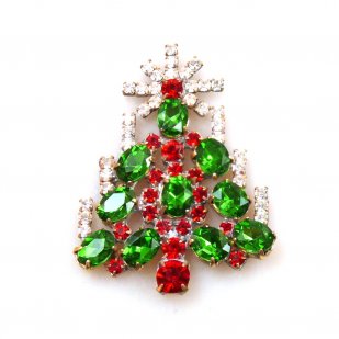 Xmas Tree Brooch #05 ~ Green Red*
