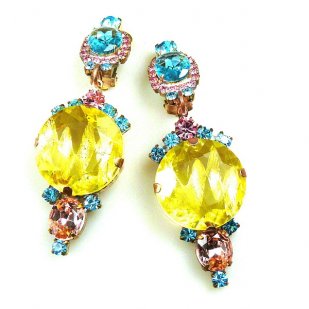 Taj Mahal Earrings Clips ~ Yellow Multicolor