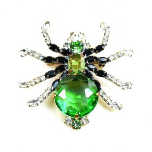 Little Spider Pin ~ Green and Clear Crystal