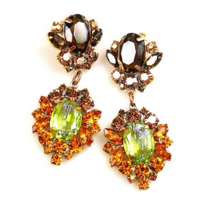 Aztec Sun Earrings Pierced ~ Topaz Tones with Silver Lime