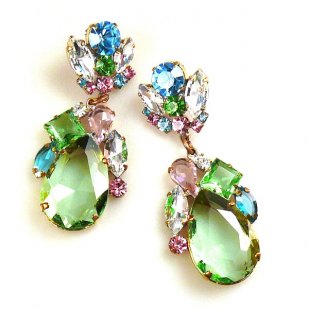 Fountain Earrings for Pierced Ears ~ Pastel Tones with Green