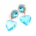 Hearts ~ Aqua Dangling Valentine Earrings for Pierced Ears