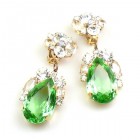 Fountain Clips-on Earrings ~ Clear Crystal Green