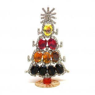 Standing Xmas Tree with Ovals 13cm ~ Extra Topaz Red Yellow*