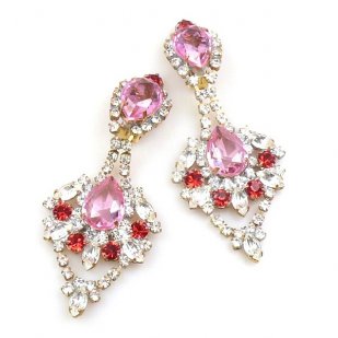 Glamour Drops Earrings Clips ~ Clear Crystal Pink