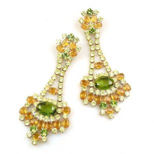 Autumn Splendour Earrings Pierced ~ Olive Green Yellow Topaz