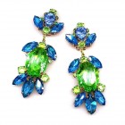 Iris Grande Clips Earrings ~ Extra Green with Aqua*
