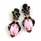 Dragon Eyes Clips-on Earrings ~ Black Opaque Pink