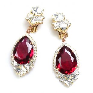 Tears Clips-on Earrings ~ Crystal Ruby Red