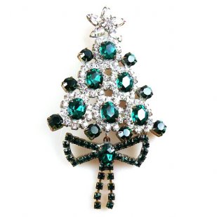 Xmas Tree with Bow Pin ~ Clear Emerald