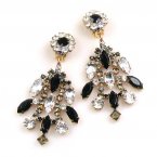 Enchanted Rhinestone Earrings Clips ~ Black Clear