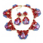 Iris Necklace Set ~ Silver Red with Blue