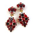 Fatal Passion Earrings Clips-on ~ Ruby Red with Black