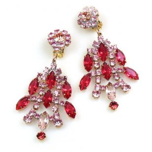 Enchanted Rhinestone Earrings Clips ~ Hot Pink Fuchsia