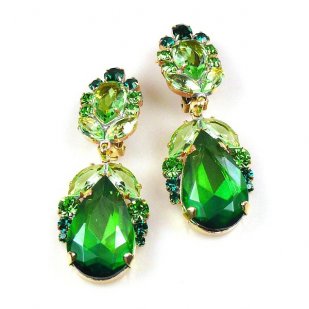 Iris Earrings Clips-on ~ Peridot Green Emerald