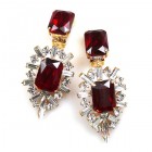 Ella Earrings Clips ~ Baguettes and Octagons ~ Ruby