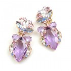 Floralie Earrings with Clips ~ Violet with Colors