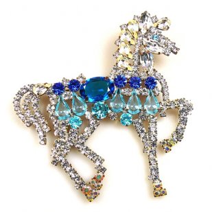 Liberty Horse Brooch ~ White with Blue