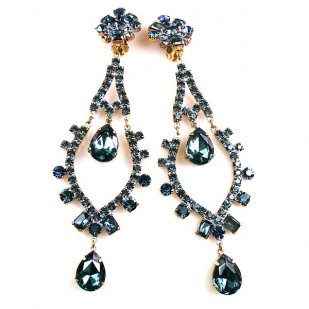 Extra Long Dangling Earrings Clips-on ~ Montana Blue