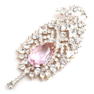 Crystal Leaf Brooch ~ Pink Stone