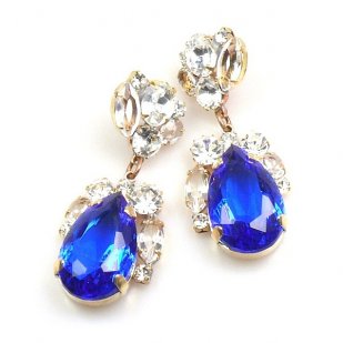 Fountain Earrings for Pierced Ears ~ Clear with Blue