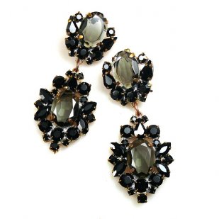 Aztec Sun Earrings Pierced ~ Black with Smoke Crystal