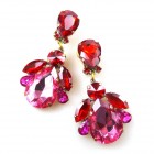 Beaute Earrings Clips ~ Fuchsia with Red*