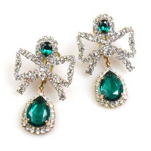 Bows Earrings Clips ~ Emerald