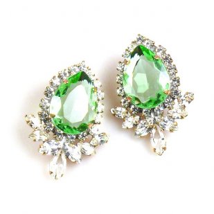 Paris Charm Pierced Earrings ~ Crystal with Green