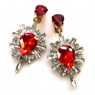 Lioness Earrings Clips ~ Clear with Red*