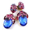 Extra Elipse Earrings Long Clips ~ Sapphire with Fuchsia
