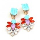 Perceive Earrings with Clips ~ Opaque Aqua Red Clear