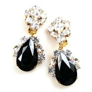 Fountain Clips-on Earrings ~ Clear Crystal Black