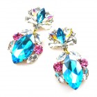 Floralie Earrings II Pierced ~ Aqua Clear with Pink*