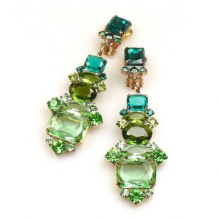 Xanthe Earrings with Clips ~ Green Olive Emerald