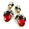 Fiore Clips Earrings ~ Red with Black and Clear