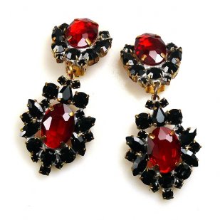 Aztec Sun Earrings Clips ~ Black with Red
