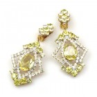 Pompe Earrings with Clips ~ Crystal with Yellow Jonguil