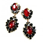 Aztec Sun Earrings Pierced ~ Black with Red