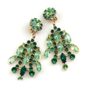 Enchanted Rhinestone Earrings Clips ~ Green Tones