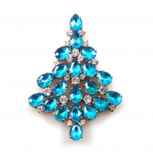 Brooch Teardrops Tree 7cm ~ Aqua Clear*