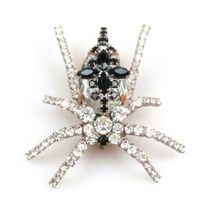 Cross Spider Brooch ~ Crystal with Black