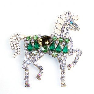 Liberty Horse Brooch ~ White with Green