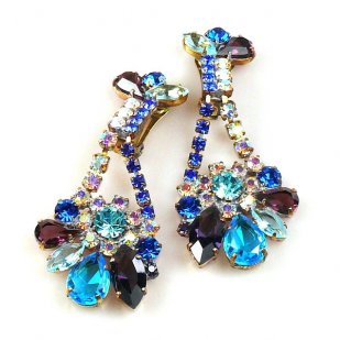 Walla Walla Earrings Clips ~ Blue Aqua Purple