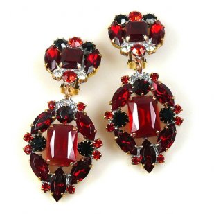 Alchemy Glam Earrings Clips ~ Ruby Red with Black
