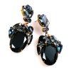 Fiore Pierced Earrings ~ Black Ovals with Montana Blue